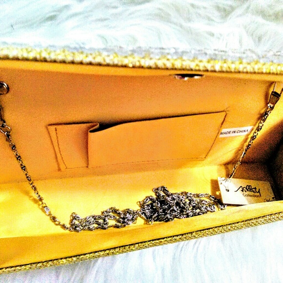 (NEW)! Gold Clutch Bag w/Silver Jewels! - Picture 2 of 8